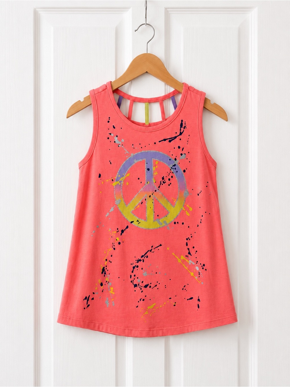 Wonder Nation Girls Tank Top Size Medium 7/8 Neon Pink Peace Sign Graphic Shirt